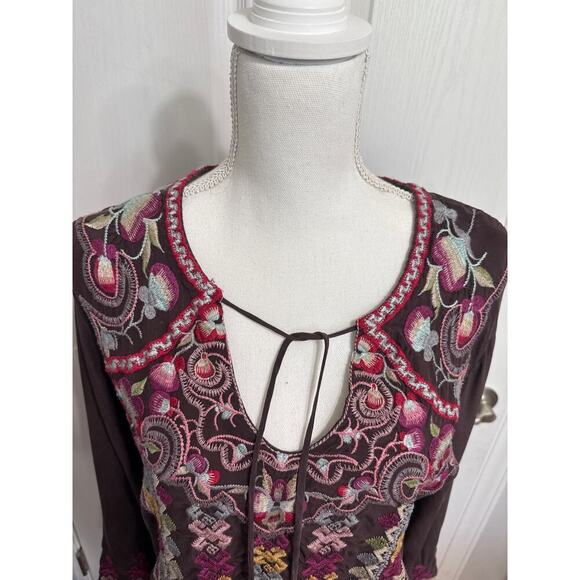 Johnny Was Biya Silk Tunic Blouse Embroidered Size Small Preppy Trendy - Picture 7 of 14
